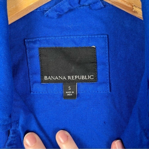 Banana Republic Voltage Blue Cropped French Linen and Cotton Jacket Size S - Picture 6 of 8